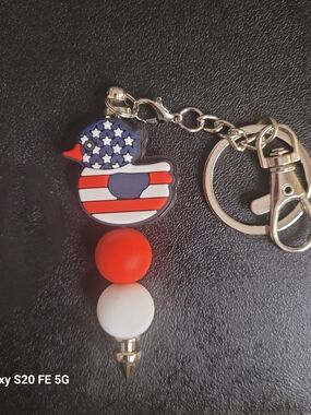 Handmade Patriotic Rubber Duck Keychain